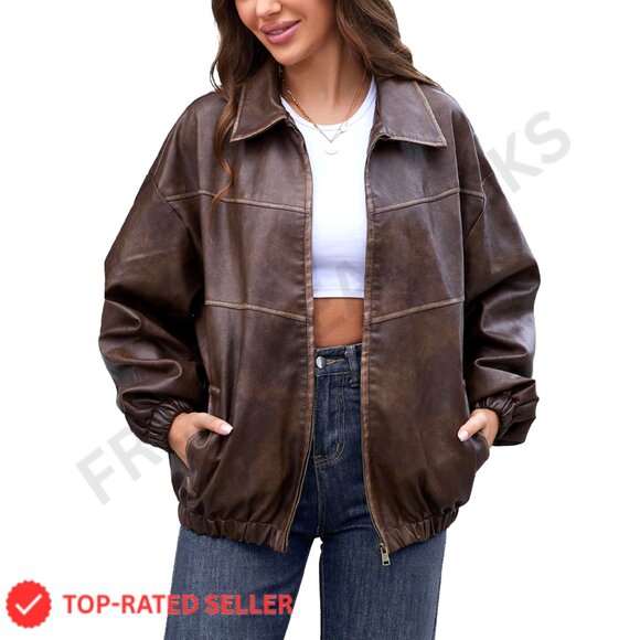 Oversized Faux Leather Motorcycle Jacket Vintage Y2K Style Plus Size